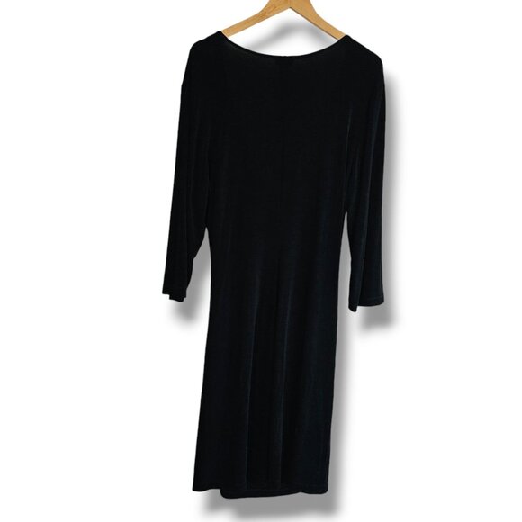 Chicos Travelers Black Faux Wrap Midi Dress 3/XL 3/4 Sleeve Slinky Stretch - Picture 4 of 7